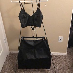 Two piece leather crop and skirt